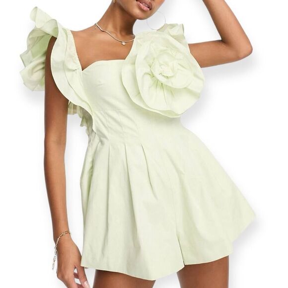 Elegant Light Green Ruffle Jumpsuit - Picture 1 of 14